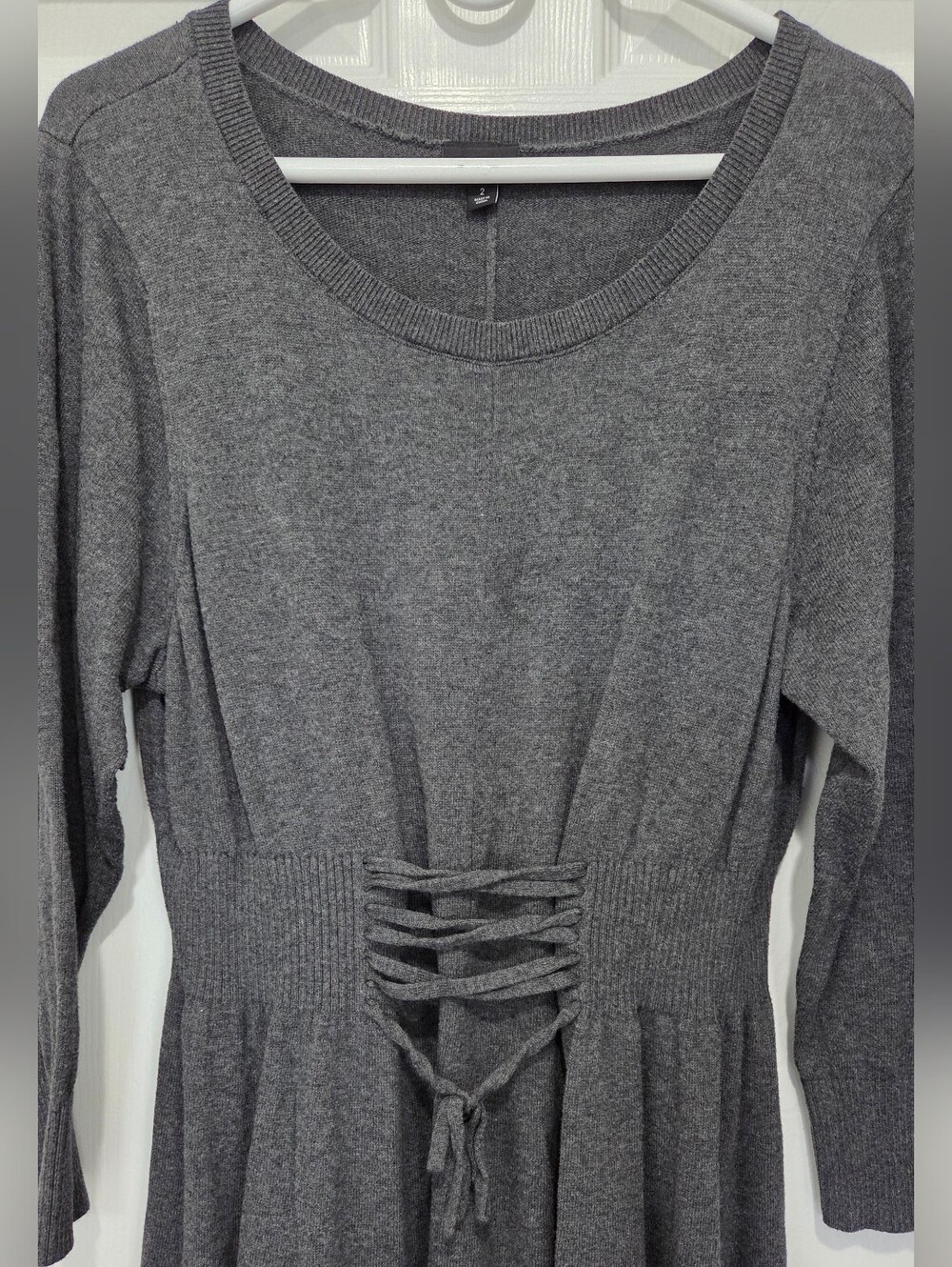 TORRID Charcoal Gray Lace Up Waist Long Sleeve Sweater Skater Dress Plus Size 2 - Picture 3 of 12